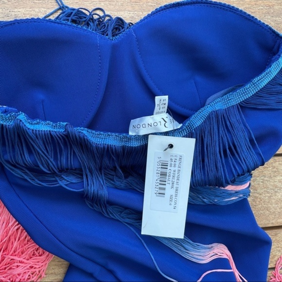 COPY - Royal Blue Mini Dress with Pink Ombré by Rare London US Size 2 xs - Picture 9 of 10